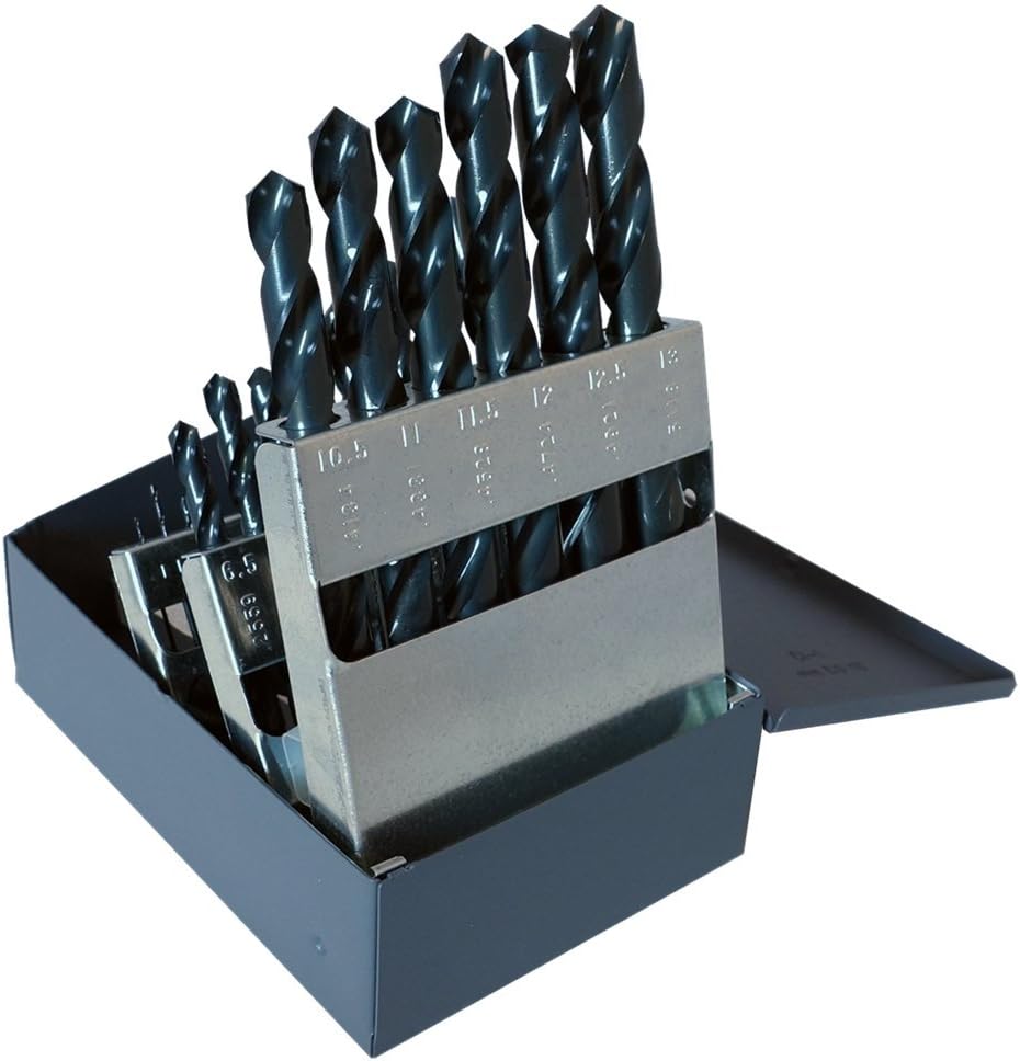 Cleveland C71000 CLE-MAX 25 Piece High Speed Steel General Purpose Jobber Length Drill Bit Set, Steam Oxide Finish, Round Shank, Spiral Flute, 118 Degrees Point, 1mm - 13mm Size (Pack of 1)