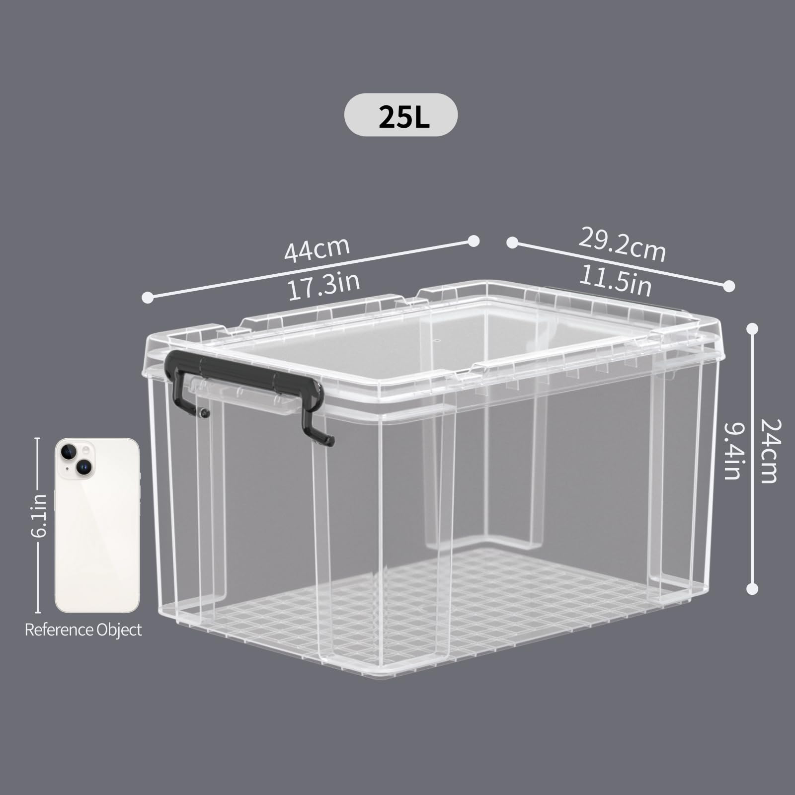 Cetomo 25L*3 Boîtes de rangement, boîte empilable avec couvercles, contenant robuste avec coins renforcés, côtés verticaux et verrouillage à pression, durable, en plastique, transparent,25L - lot de 3