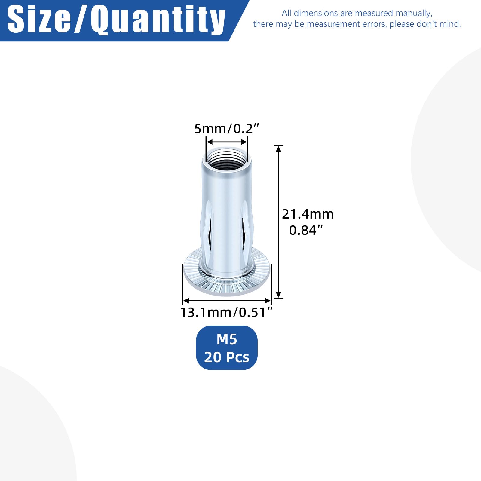 Glarks 20pcs M5 Multi-Grip Rivet Nuts Set White Zinc Plated Carbon Steel Flat Head Rivnut Pre Bulbed Shank Threaded Insert Rivet Nuts for Construction Industrial - Image 2