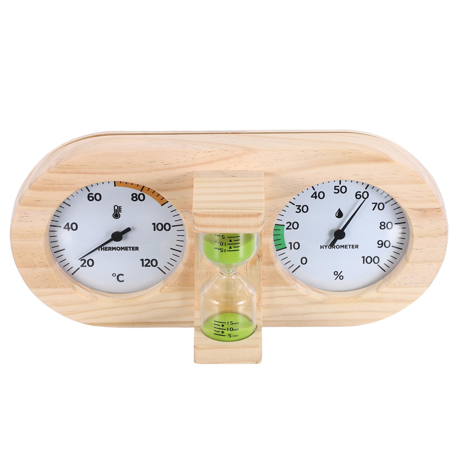 UPKOCH Termometr do sauny, higrometr - analogowy wskaźnik temperatury w stopniach Celsjusza z 15-minutową klepsydrą piaskową do domu, hotelu, pokoju spa, akcesoriów łazienkowych, zielony