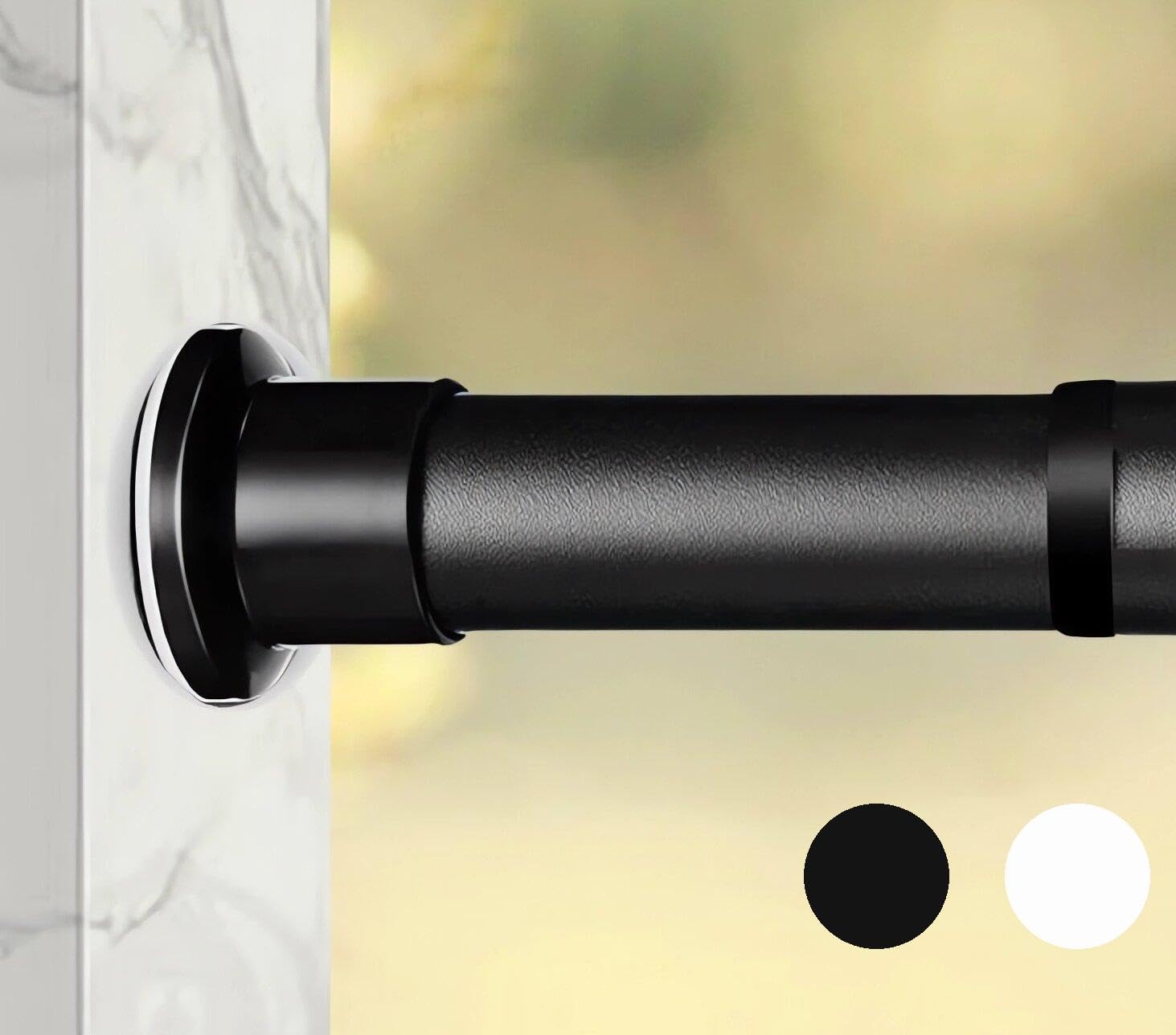 Watlamsy Tension Shower Curtain Rod For Bathroom, 82-122 Inches, Black Spring Loaded Pole For Closet, Heavy Duty, Extra Long Adjustable Curtain Bar For Windows, Apartment Friendly Room Divider