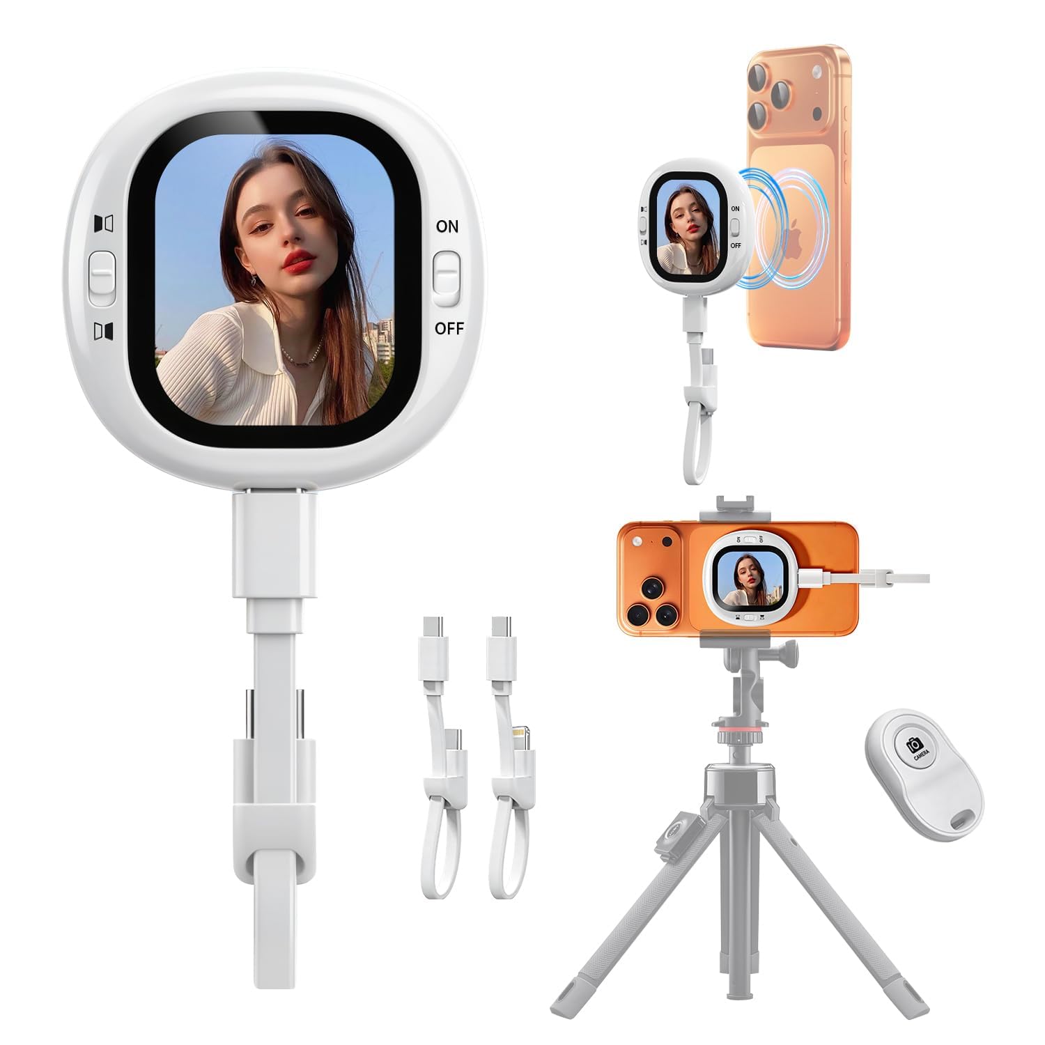 Wired Mini Magnetic Vlog Selfie Monitor Screen for iPhone & Android, 30g Portable Back Camera Selfie Monitor, MagSafe Magnetic Phone Screen Mirror, OTG Plug & Play Low Latency Vlogging Display-picture-17