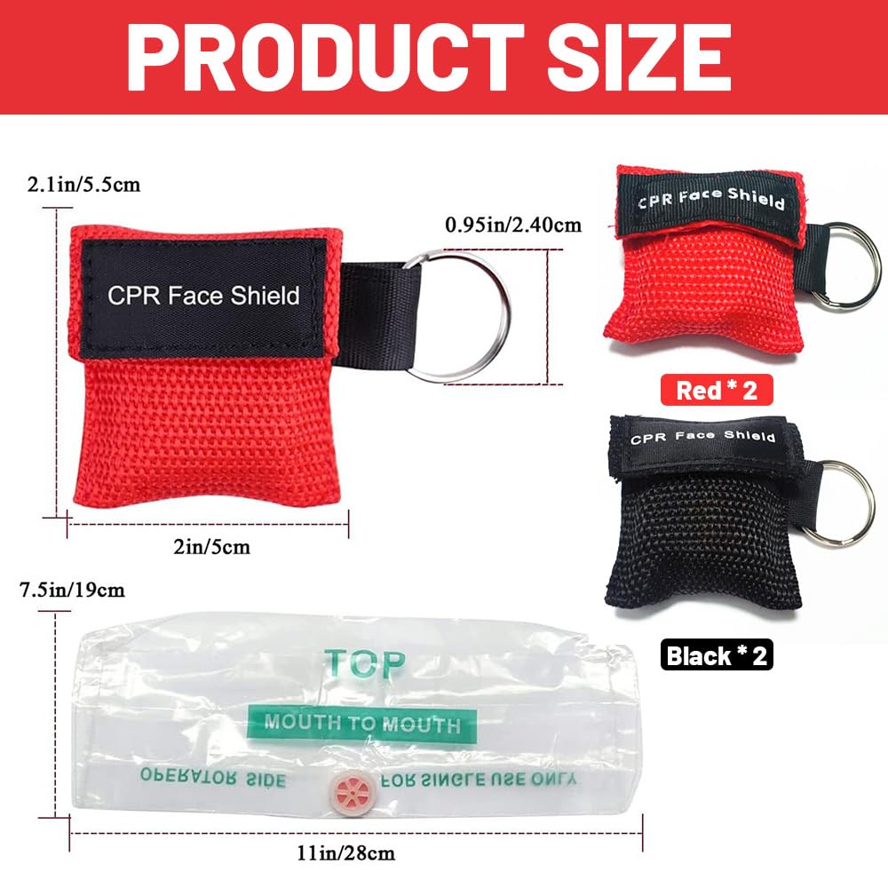 Pocket Mask 4 Pezzi Rosso Nero Lunghezza 5Cm Larghezza 5.5Cm Mascherina Respirazione Primo Soccorso Bocca A Bocca