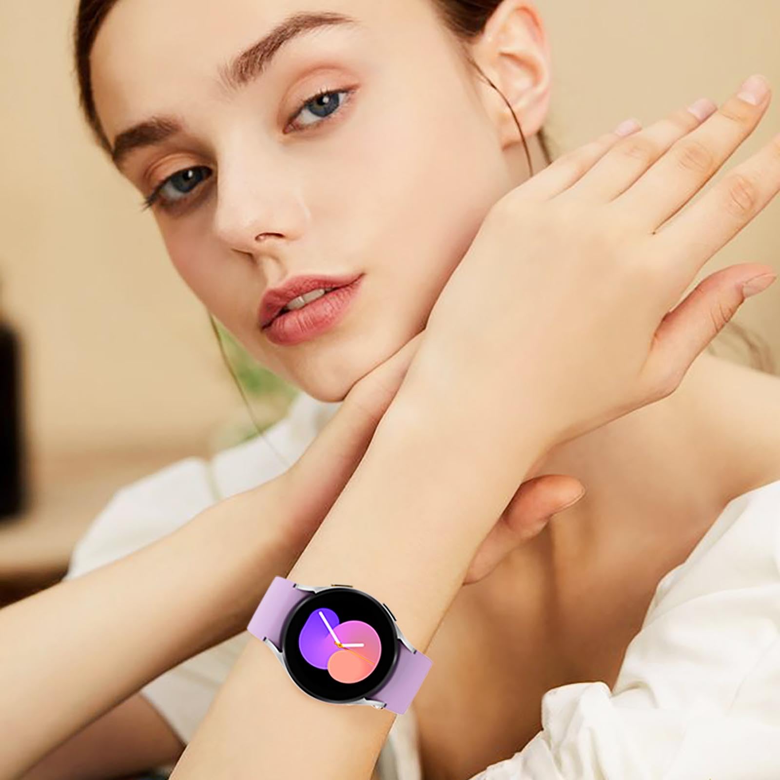 Lot de 5 bracelets compatibles avec Samsung Galaxy Watch 4 5 6 7 40 mm 44 mm, Galaxy Watch 4 6 Classic, Galaxy Watch 5 Pro, bracelet de montre de sport réglable en silicone de 20 mm sans espace