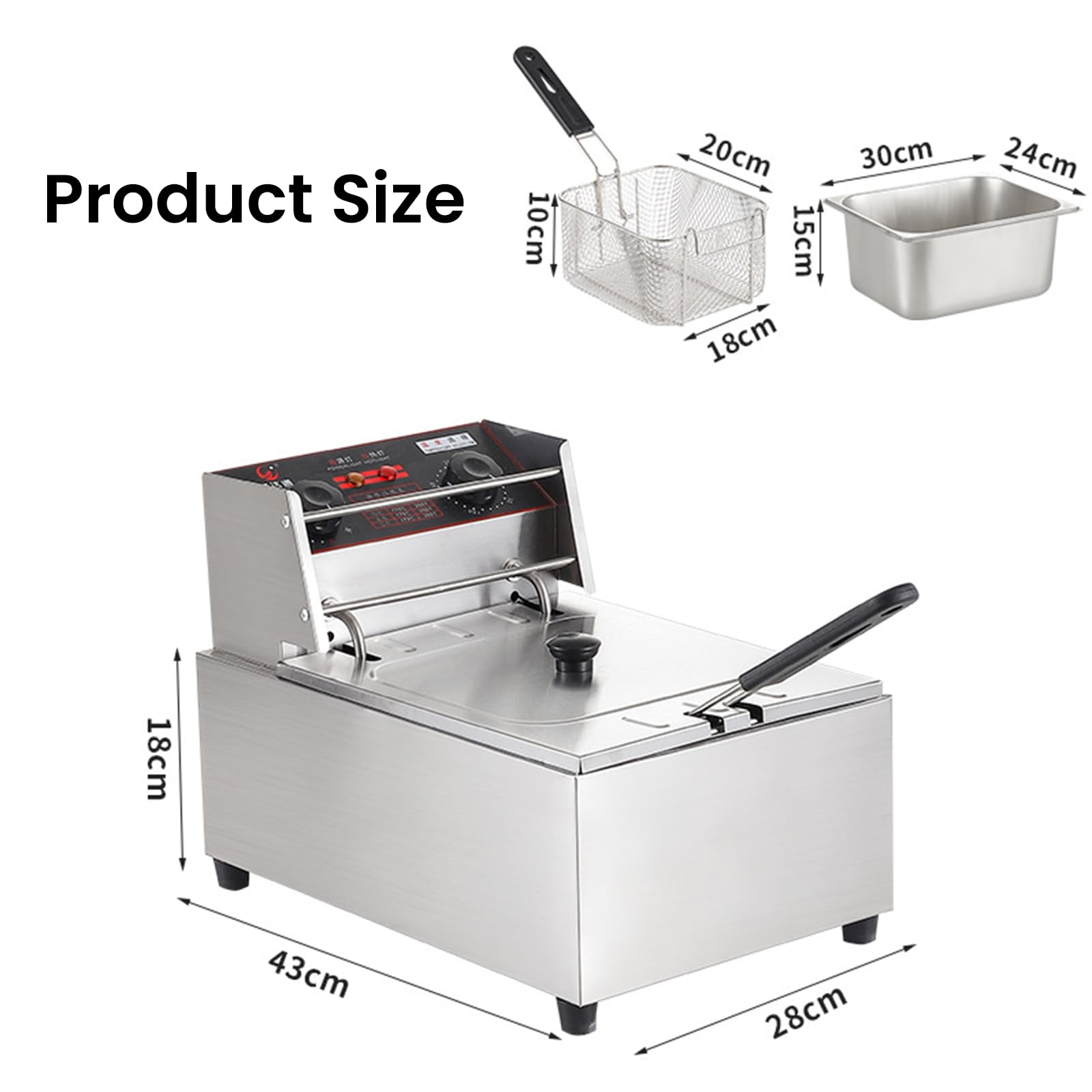 2500W Friggitrice Elettrica da Banco con Cestello Rimovibile Friggitrici Commerciali Friggitrice con Controllo della Temperatura 60 Minuti Timer per Ristorante Uso Domestico,Single Tank