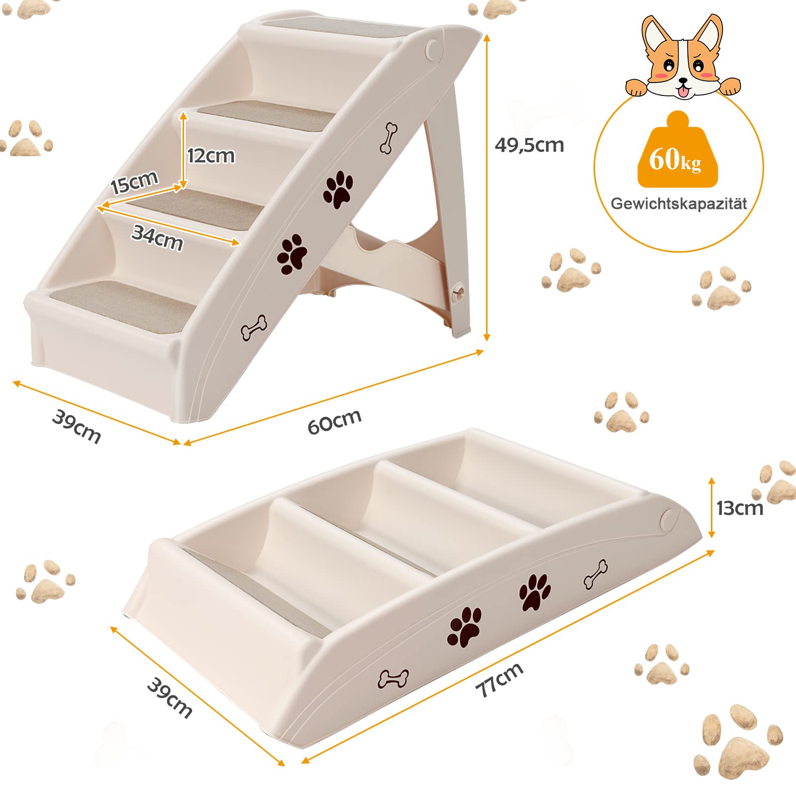 GOPLUS Huisdierentrap, 3-traps huisdiertrap, hondenladder met