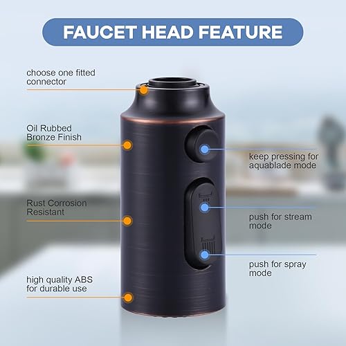 Miniatura 6 de iVIGA Reemplazo de cabezal de rociador de grifo extraíble, boquilla de cabezal de pulverización extraíble de 3 funciones de bronce aceitado con 9