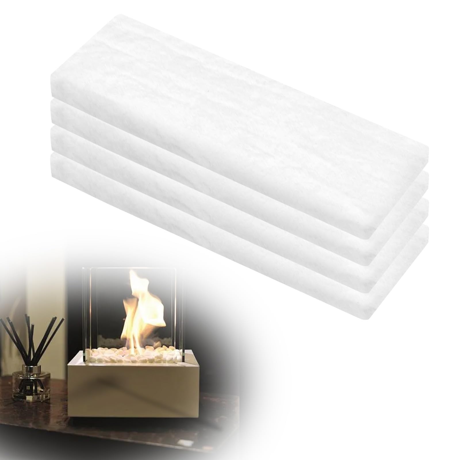 KINETOX Ceramic Wool Sponge 4pcs Ceramic Wool for Bioethanol 30 x 10 x 2.5cm Bioethanol Burner Wools Bioethanols Fireplace Firebox Safety Extend Fire Life