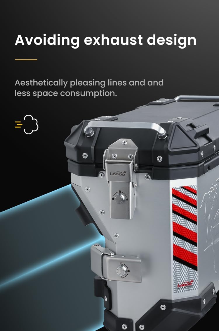 Loboo Motorcycle Side Case Set 35L and 30L for DUCATI DESERT X(2023-) PIKE TRACKER SERIES Aluminum Alloy Motorbike Tail Box with Leather Lining, Waterproof Detachable Motorcycle Side Case Set Box