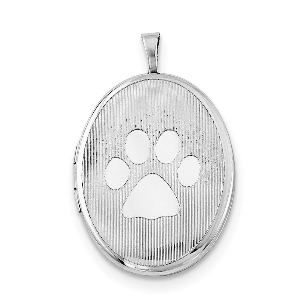 CoutureJewelersSterling Silver Rhodium-plated Oval Satin & Polished Paw Print Locket
