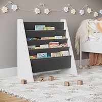 URBNLIVING Kids Children MDF & Fabric Bookshelf with Sling Open Storage - 4-Tier Organizer Shelves for Study, Bedroom, Living Room (Grey)