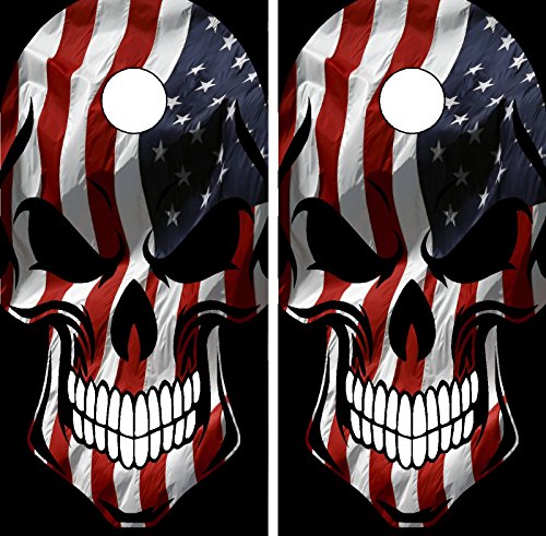 C199 American Flag Skull Cornhole WRAP Wraps Laminated Board Boards Decal Set Decals Vinyl Sticker Stickers Bean Bag Game Vinyl Graphic Tint Image