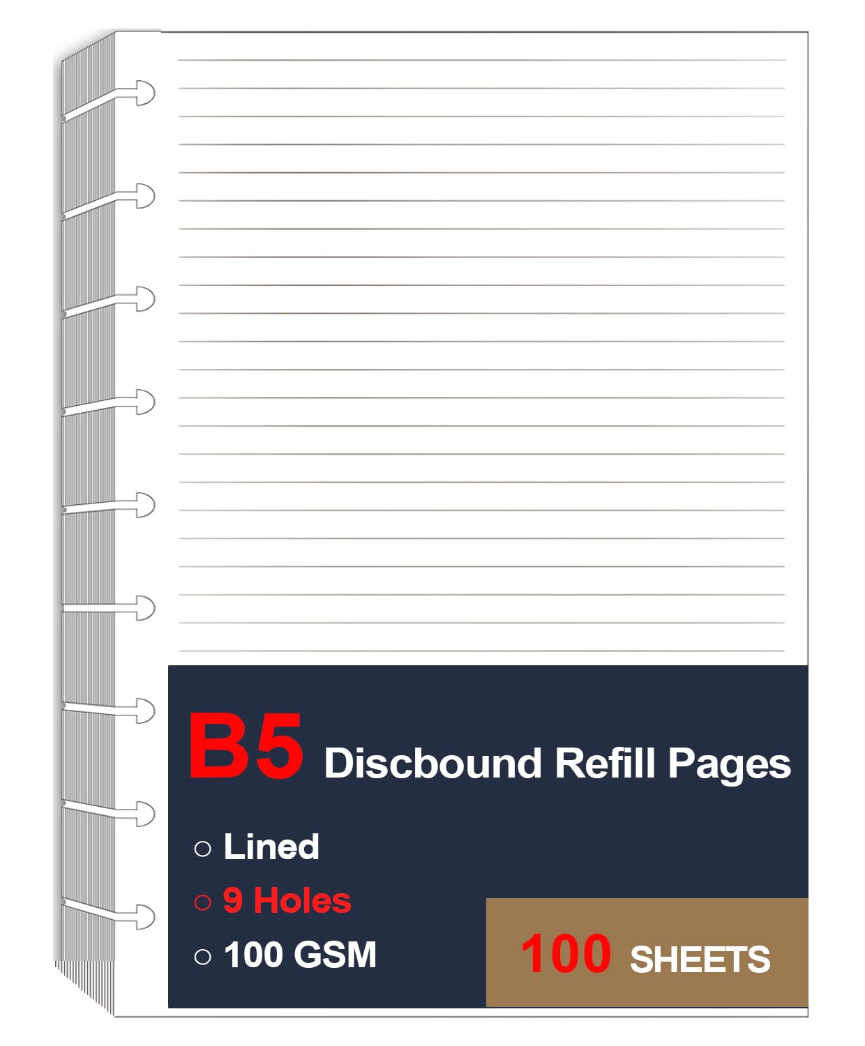 9 Disc Lined Refills for Happy Planner, Classic Size Discbound Lined Refill Paper, Loose-leaf Discbound Inserts, 100Sheets / 200Pages, 100gsm Paper, 7x9.25 Inch