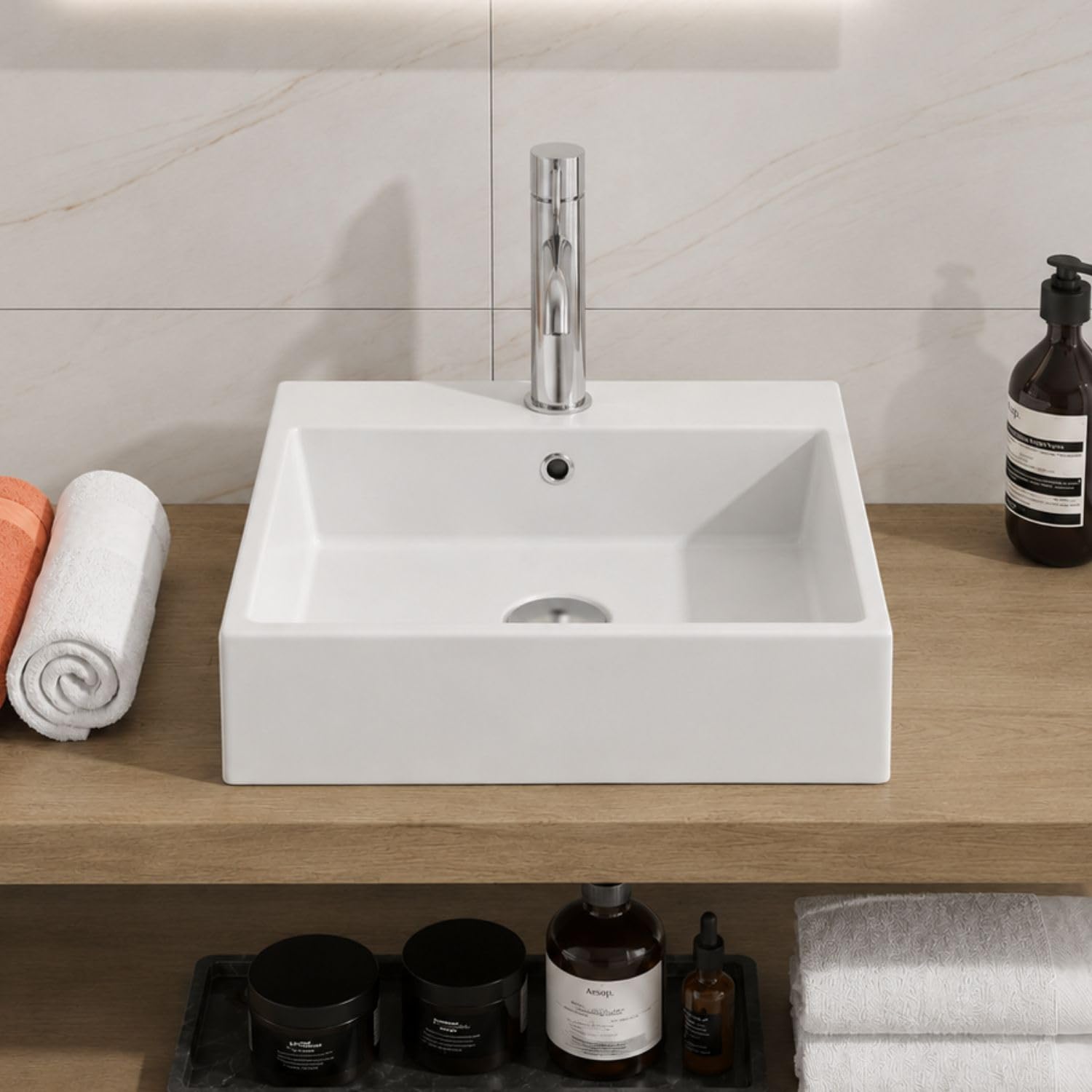 Lavabo da Appoggio in Ceramica Bianco Lavandino Lavello 2 Misure (1, 53x41x15 cm)
