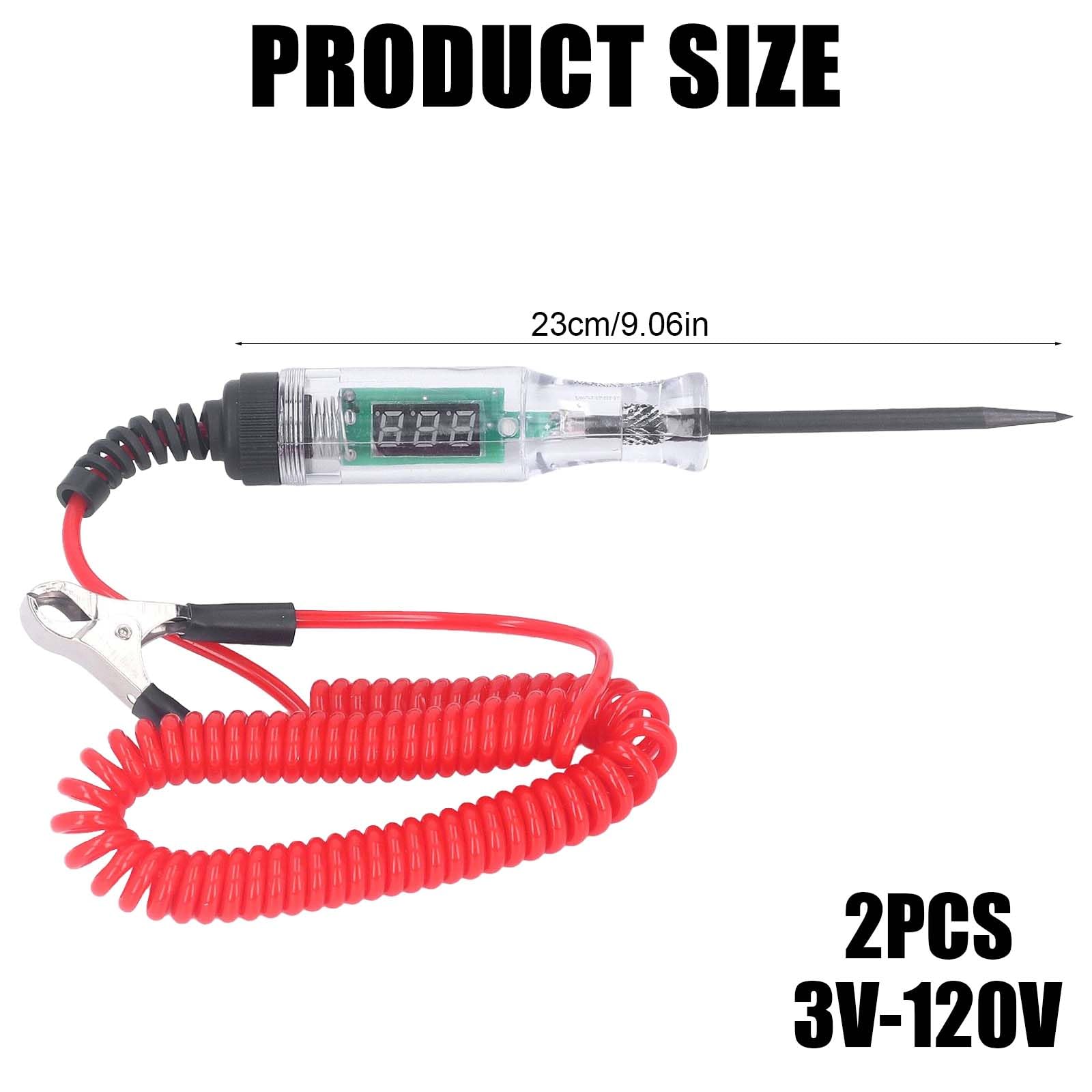 Tester di tensione per auto, 2 pezzi, 3 V-120 V, lampada di prova per auto, tester di corrente con lampada di prova e LCD digitale, tester di circuito con morsetto a coccodrillo