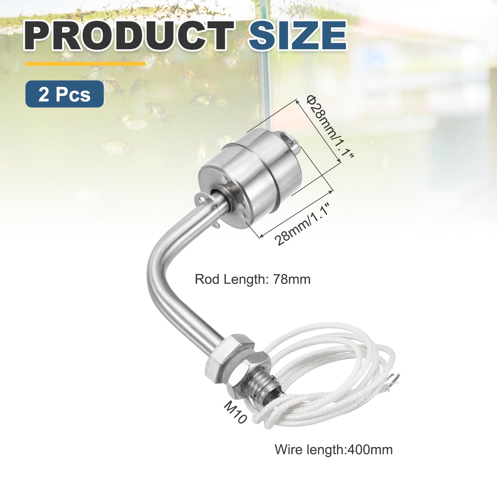 QUARKZMAN Interruttore A Galleggiante In Acciaio Inox, Asta Da 78mm 110V DC 0.5A Sensore Di Livello Dell'Acqua Orizzontale M10 Di Livello Liquido Singolo Per Pompa/Allarme 2 Pezzi