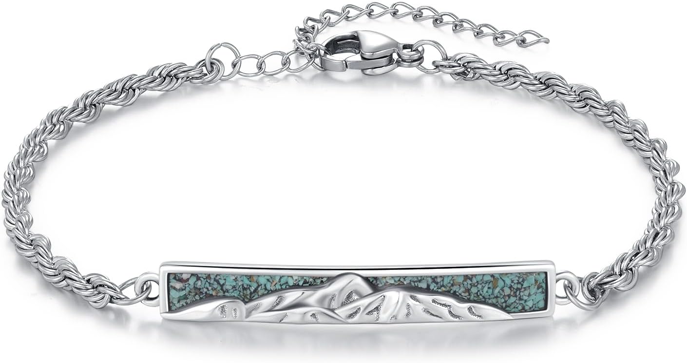 Cuoka Mountain Bracelet S925 Sterling Silver Abalone/Turquoise Full Moon and Star Crescent Mountain Bracelets For Women Men for Skiers Hikers Campers Climbers and Nature Lovers for Anniversary Birthday Christmas Jewelry Gifts
