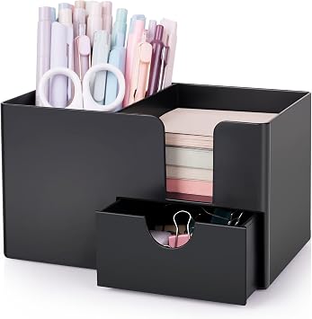 SKYDUE Small Desk Organizer with Sticky Notes Holder,Pen Holder for Desk