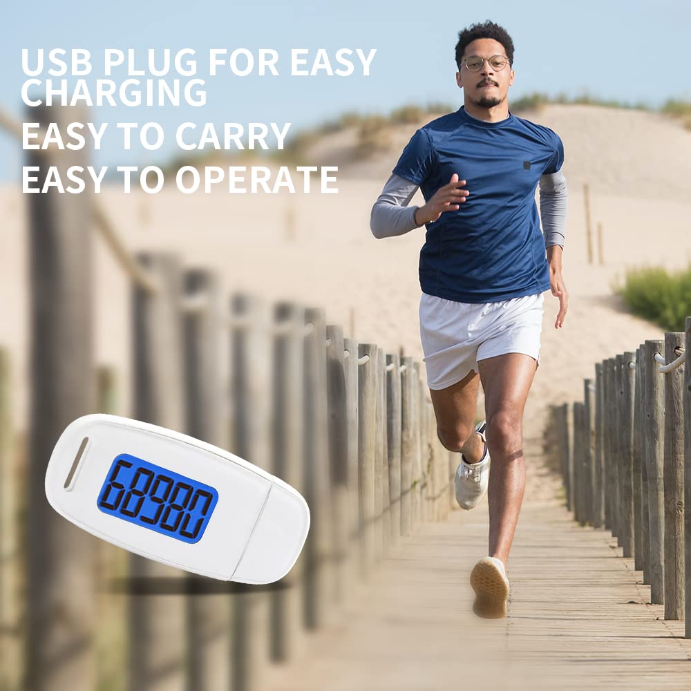 Podomètre 3D USB Rechargeable - Compte Pas, Distance Et Calories - Pour Marche, Course - LCD Rétroéclairé
