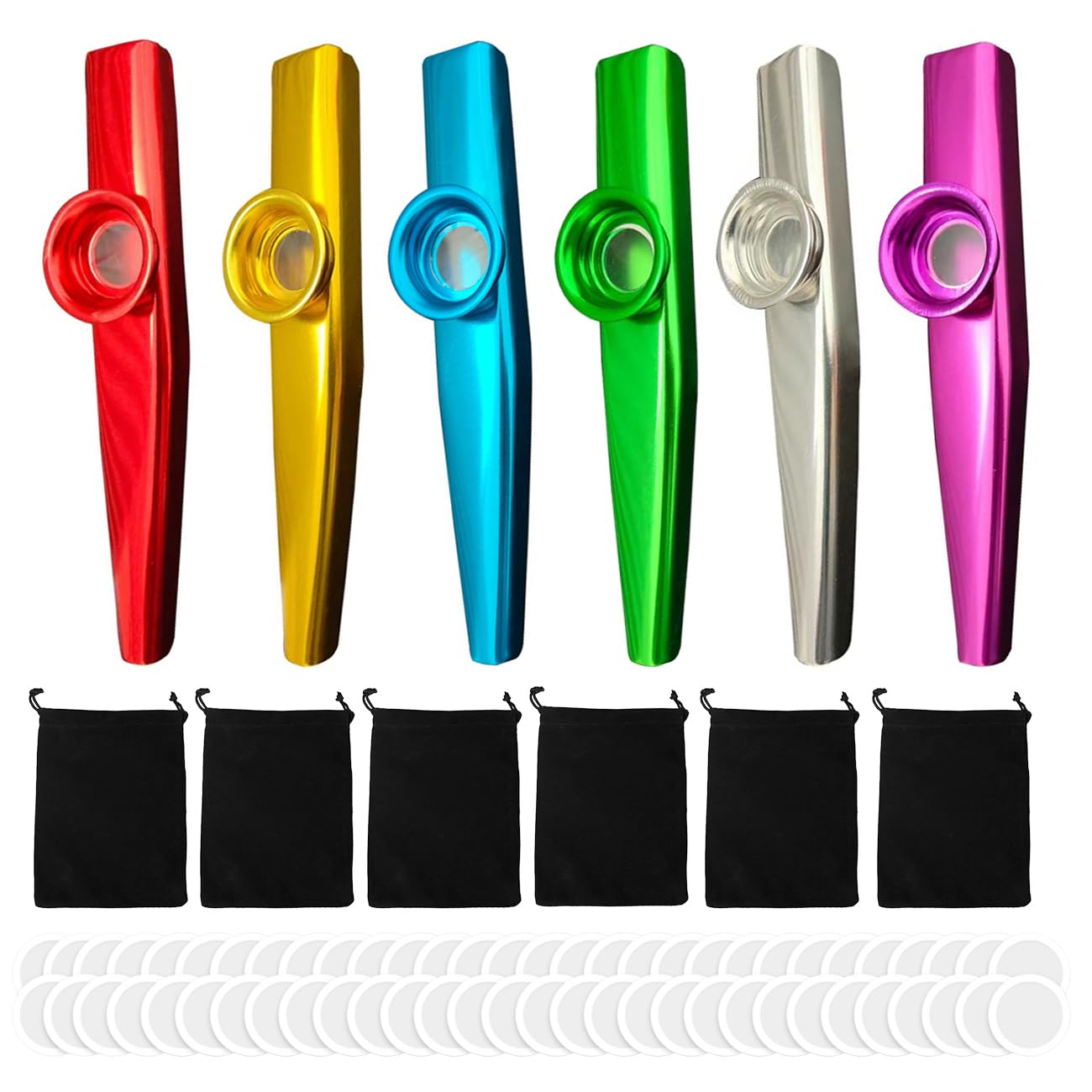 ZBJBinCH Aluminum Metal Kazoo Instrument with 60 Spare Membranes, 6 Flannel Bag
