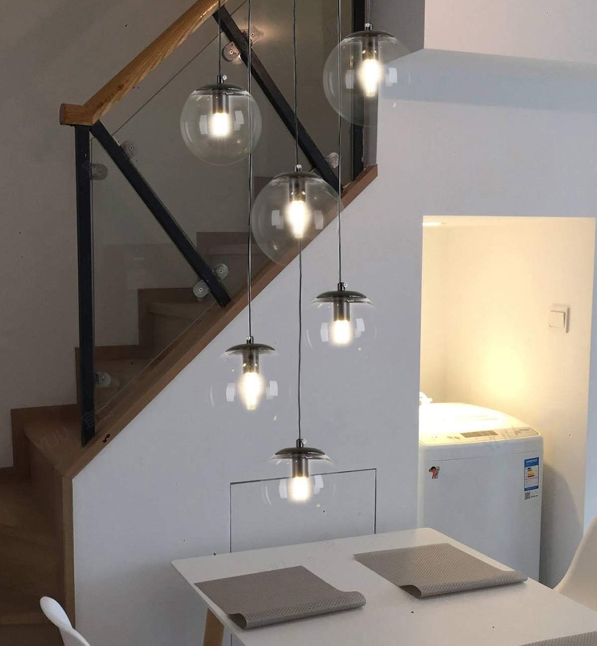SXECAEPS Modern creative chandelier Minimalist Staircase Modern Duplex Living Room Long Creative Personality Villa Apartment Rotating Stairwell Lamp 6 Ball 30x150cm (Color : Clear)