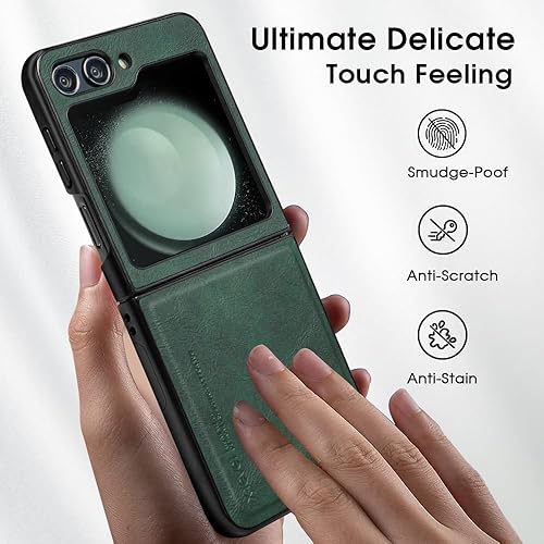 Miniatura 4 de X-level Funda para Galaxy Z Flip 5 - Funda de piel sintética suave de TPU con carga inalámbrica, a prueba de golpes, para Galaxy Z Flip 5 5G (verde)