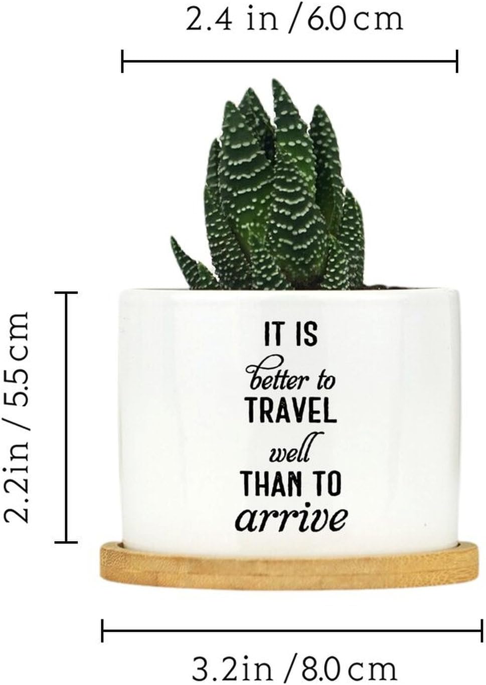 It is Better to Travel Well Than to Arrive Planters Ceramic Gift for Mother Day Round Plant Pot with Drainage Holes and Bamboo Tray Orchid Pot for Indoor Outdoor Garden image 2
