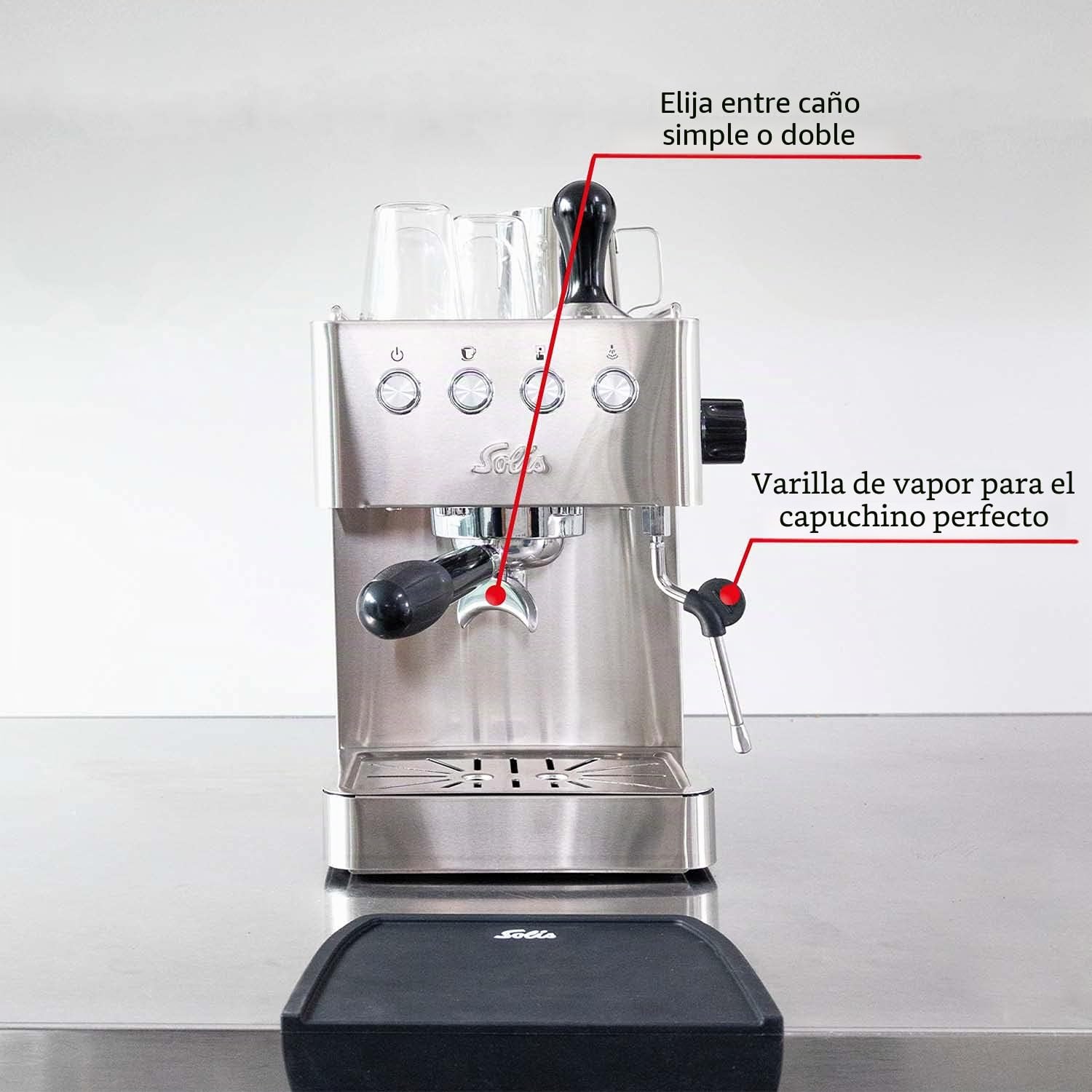 Solis Máquina para hacer espresso/portafiltros, tamaño de taza programable, boquilla de vapor/agua caliente, soporte de colador profesional de 58 mm, barista Gran Gusto