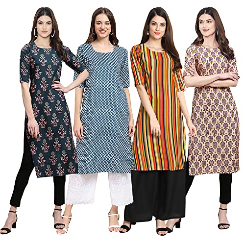 Image of Pinkmint Women's Crepe Digital Print Straight Kurta [Pack of 4] (CCV-334-338-339-335)