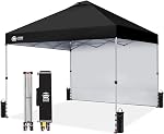 CROWN SHADES 10x10 Pop Up Canopy with 1 Side Wall-Canopy Tent with One Push Setup-Outdoor Pop Up Tent for Events, Parties, Camping-Gazebo Tent with STO-N-Go Cover Bag (Black)