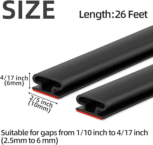 Miniatura 2 de ESUFEIR Tira de sellado de puerta de 26 pies, tira de sellado de puerta de goma autoadhesiva para aislamiento de puertas y ventanas en forma de D,