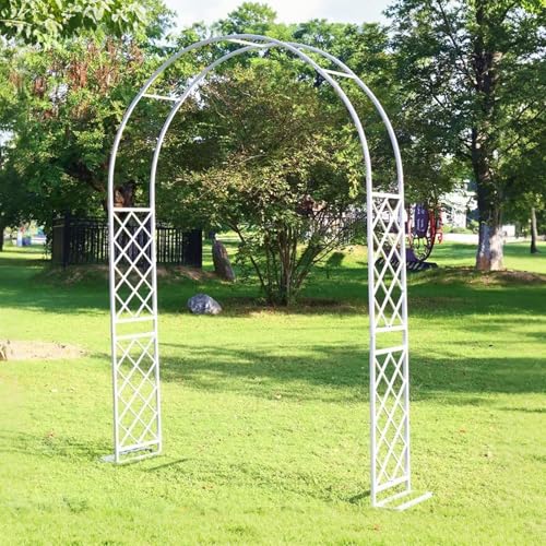 AJTXCSFOQL Arco Pérgola de Metal Enrejado con Base, 180 240 280 330 200 260 370 cm Soporte Estable para Rosales y Plantas Trepadoras, Arcos para Jardin y Decoración de Bodas(Blanco,W220xH240xD40cm)