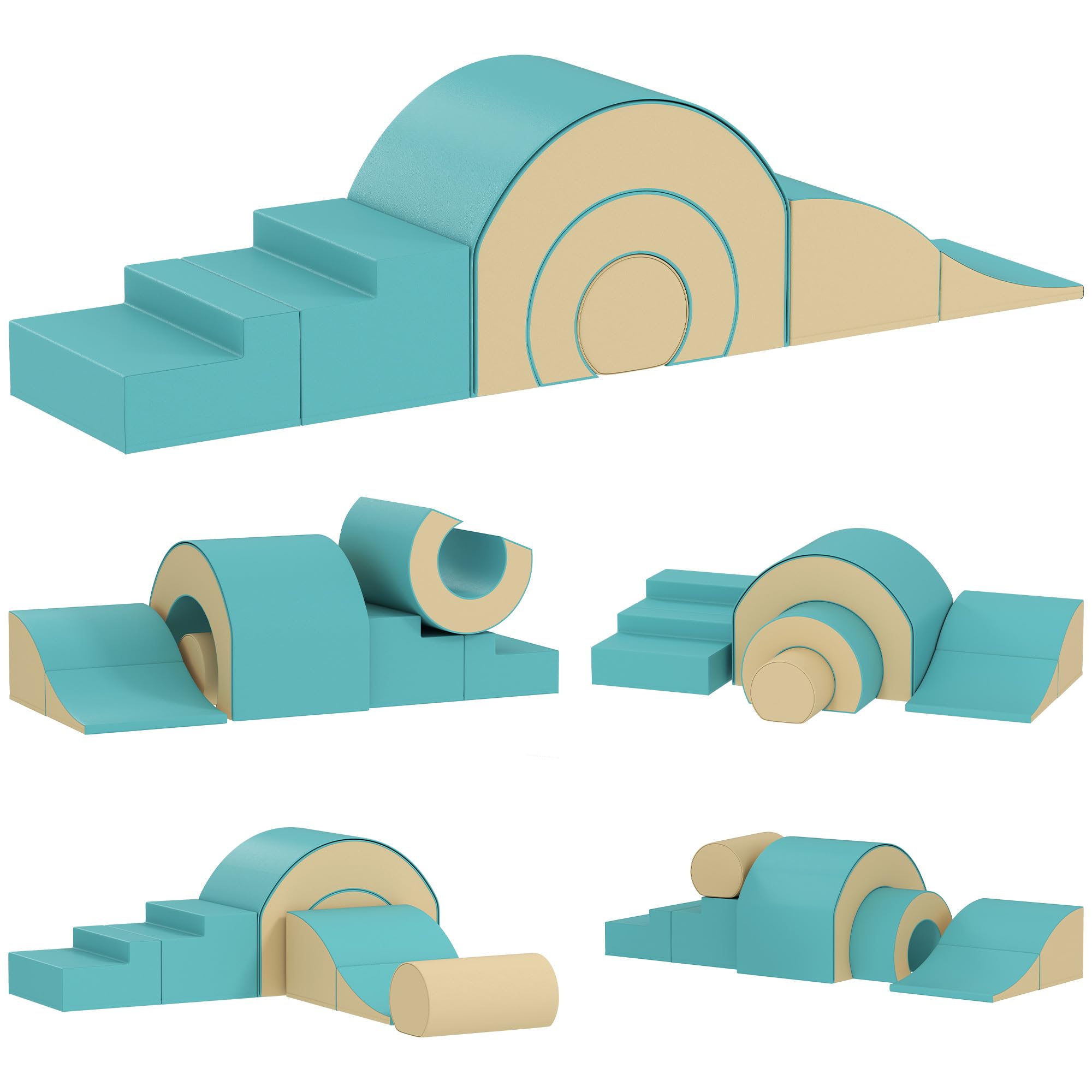 AIYAPLAY Schaumstoff Bausteine Kinder 5 TLG. Klettern Softbausteine Riesenbausteine Großbausteine Bauklötze Bausteinset Kunstleder Sand+Grün