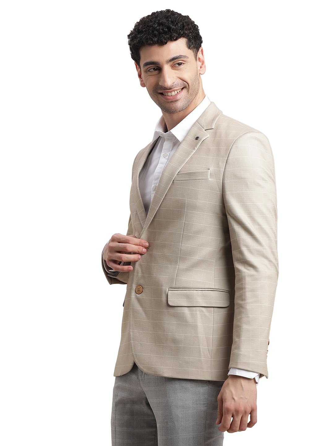 Turtle Męska marynarka z poliwiskozy, kołnierz z klapą, szary, jednorzędowy, luźny blezer
