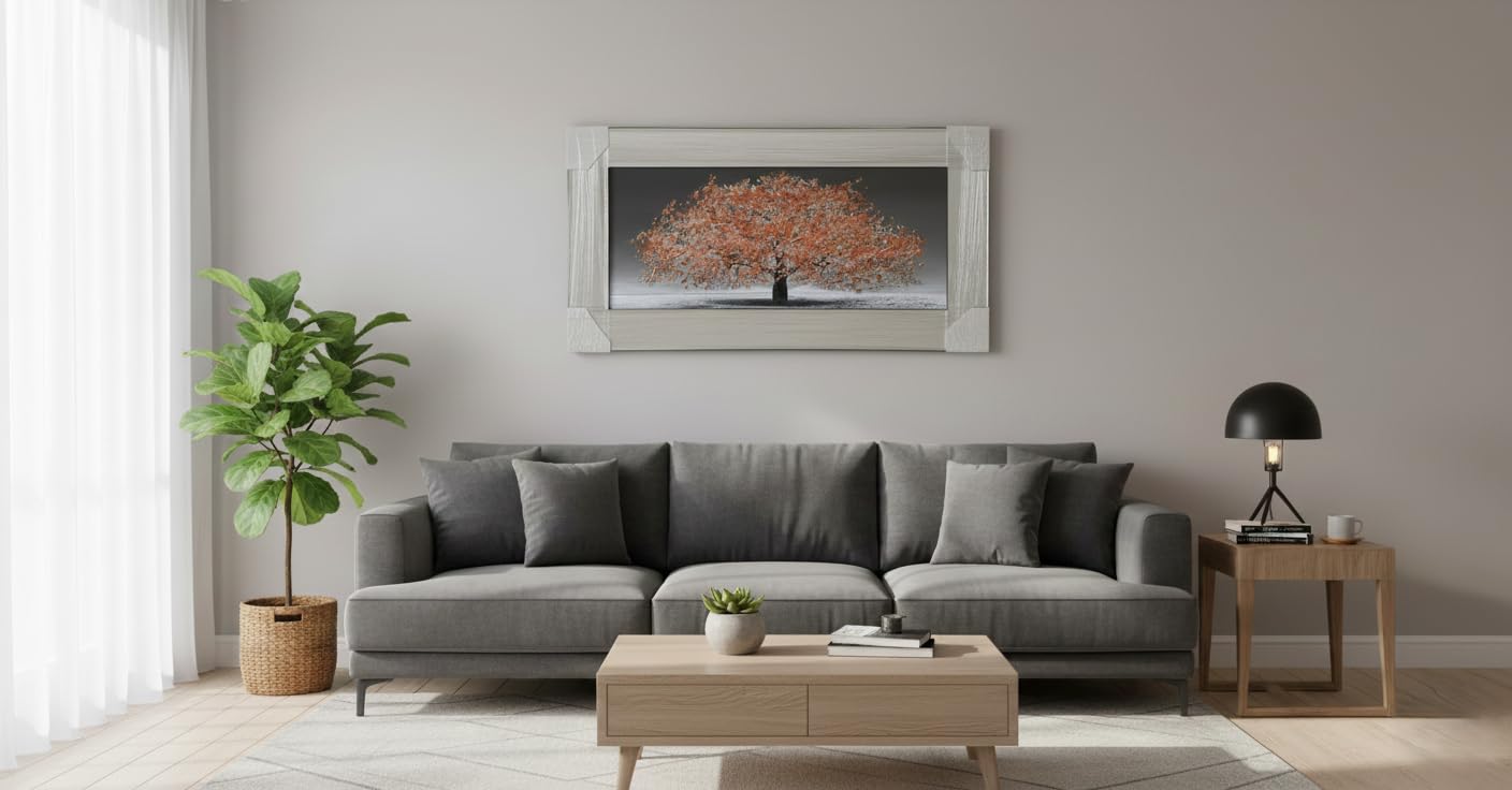 Biznest Blossom Tree Picture 3D Glitter Liquid Art Mirrored Frame Wall Art 85x45cm (Orange)