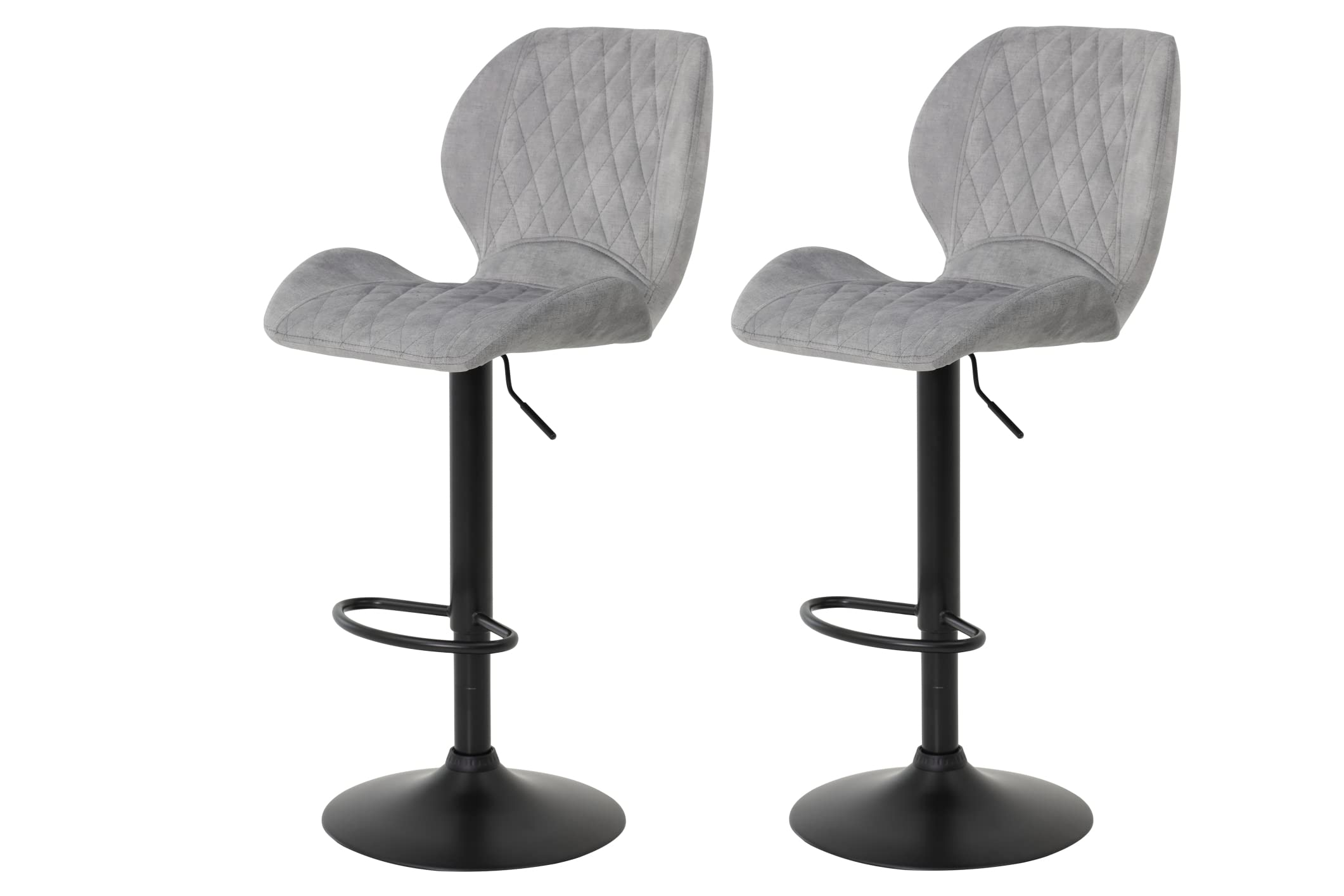 Hela Tische, Laila - Juego de 2 Sillas de Pedestal, Microfibra, Base de Metal, Color Gris, Altura Regulable con Elevador, Base Circular, Giratorias en 360°