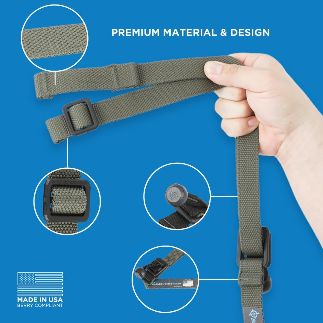 Blue Force Gear GMT Sling – Tactical Adjustable Strap with Durable Double-Locking Swivel Carry Attachment Accessory – Made in USA – Ranger Green – 34-64 Inches Length