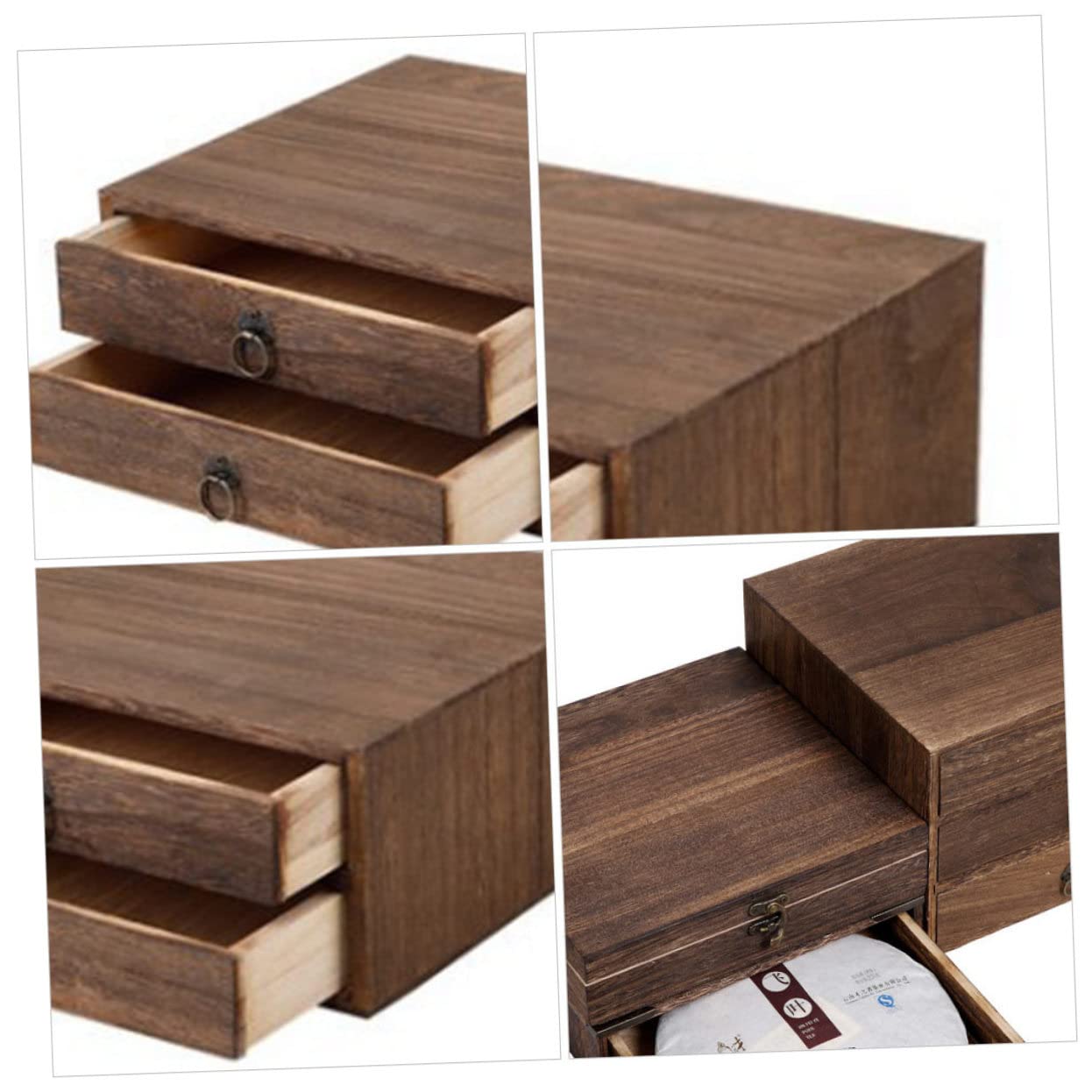 Boîte à Thé en Bois Marron à Tiroirs Multi-Couches, Design Rétro Art, Forte Capacité de Charge, Facile à Utiliser pour Rangement de Gâteaux de Thé