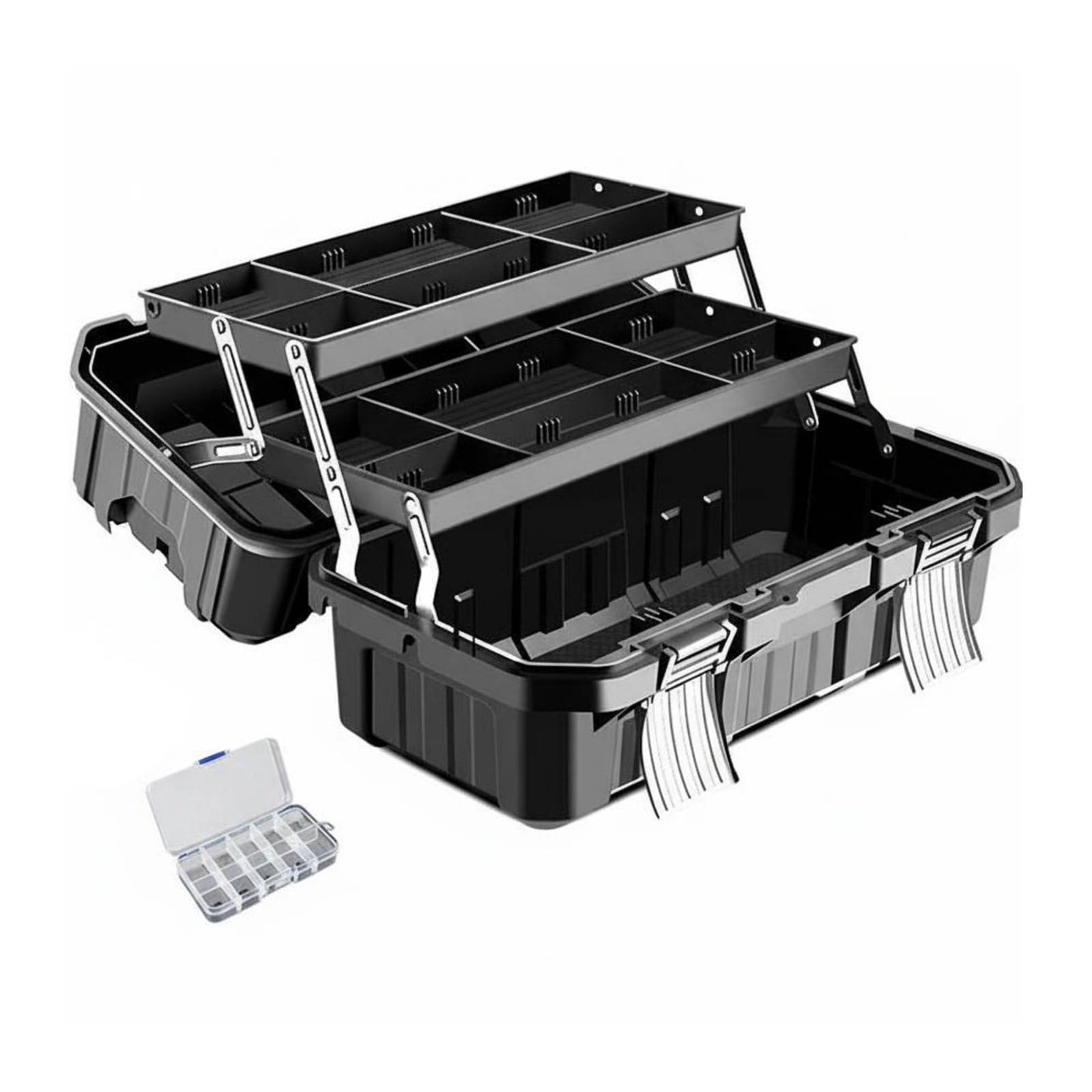 Caja de Herramientas Plegable Maletín Organizador Industrial de Plástico Grueso Compartimientos Externos y Asa Ergonómica Adecuada para Electricistas, 21 Pulgadas