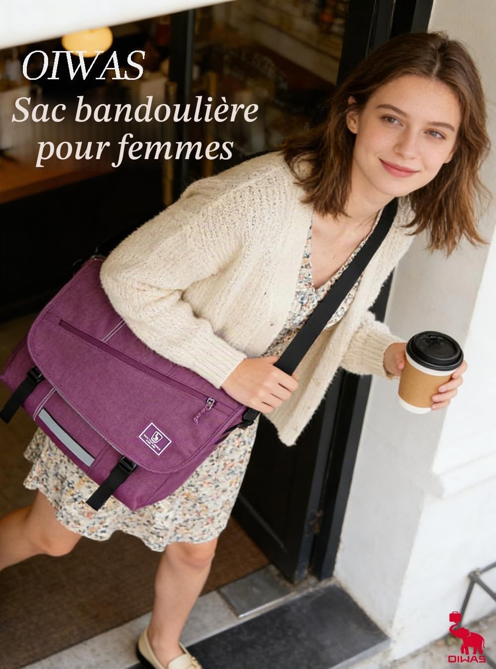 OIWAS Sac a Bandouliere Toile Sac Messenger Portable Sac à Bandoulière Cartable Besace Pochette pour Ordinateur pour l'École, Le Travail et Les Voyages