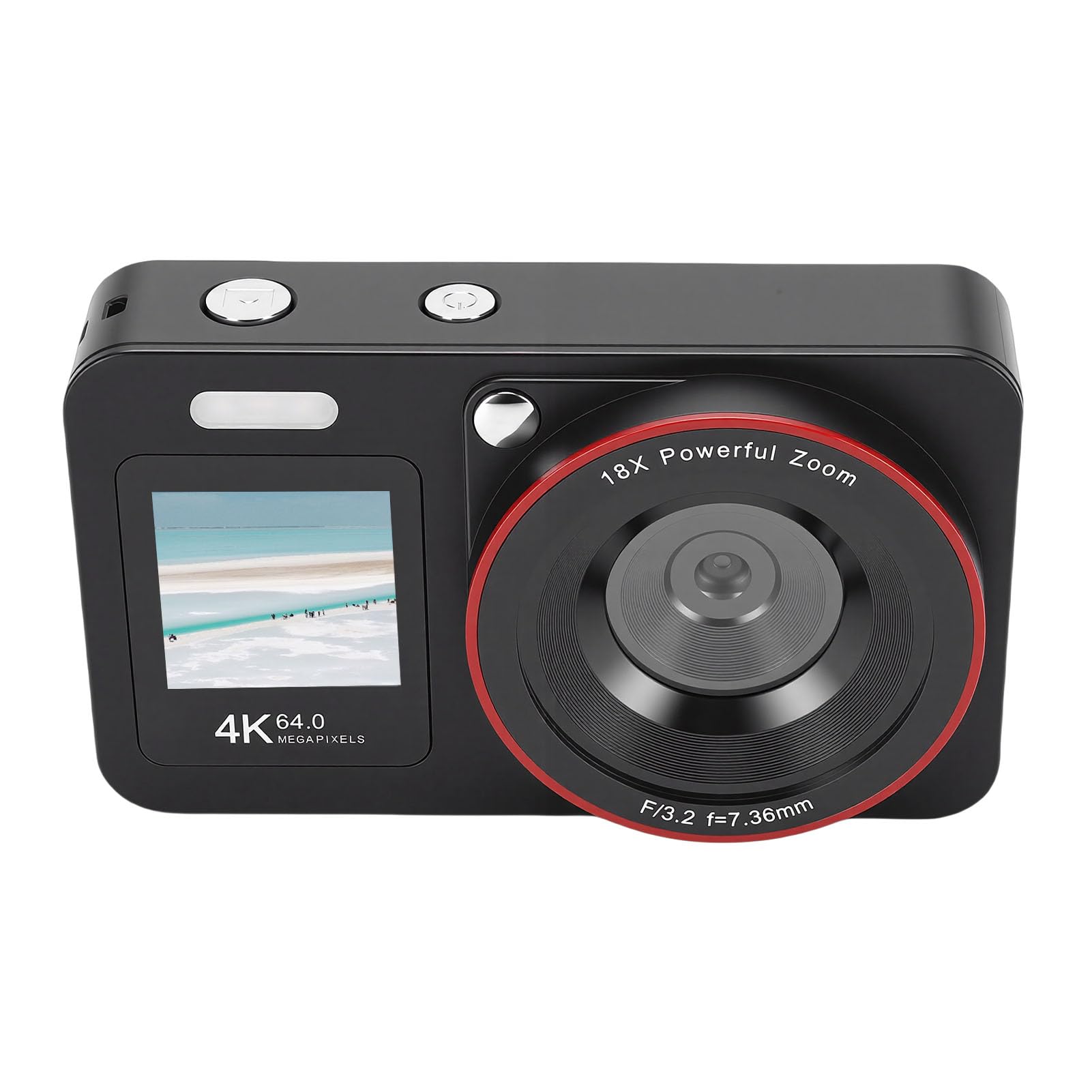 Tosuny Fotocamera Digitale 4K, Fotocamera Selfie con Doppio Schermo HD da 64MP e Zoom 18X con Flash Incorporato, per Fotografia Registrazione Video Principianti Studenti Adolescenti (Black)