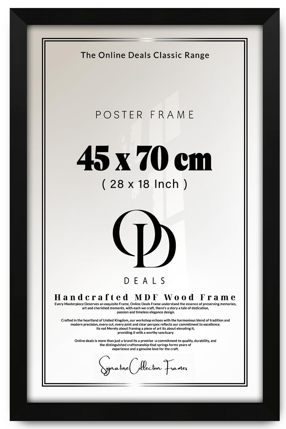 OD Deals 45x70 cm (17.7x27.6 Inch / 450x700 mm) MDF Poster Frame | Flat Matt Black Wall Frame with Shatterproof Acrylic Front (Matt Black)