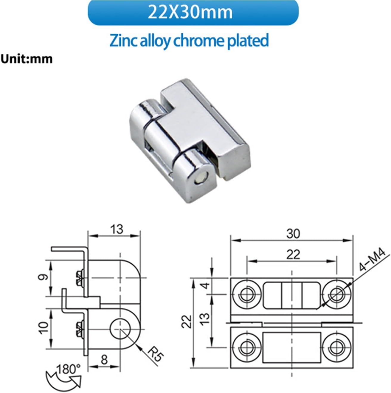 Industrial Machinery Switch Control Cabinet Distribution Box Zinc Alloy Hinge Without Damping 1Pcs(22X30-ChromePlated)