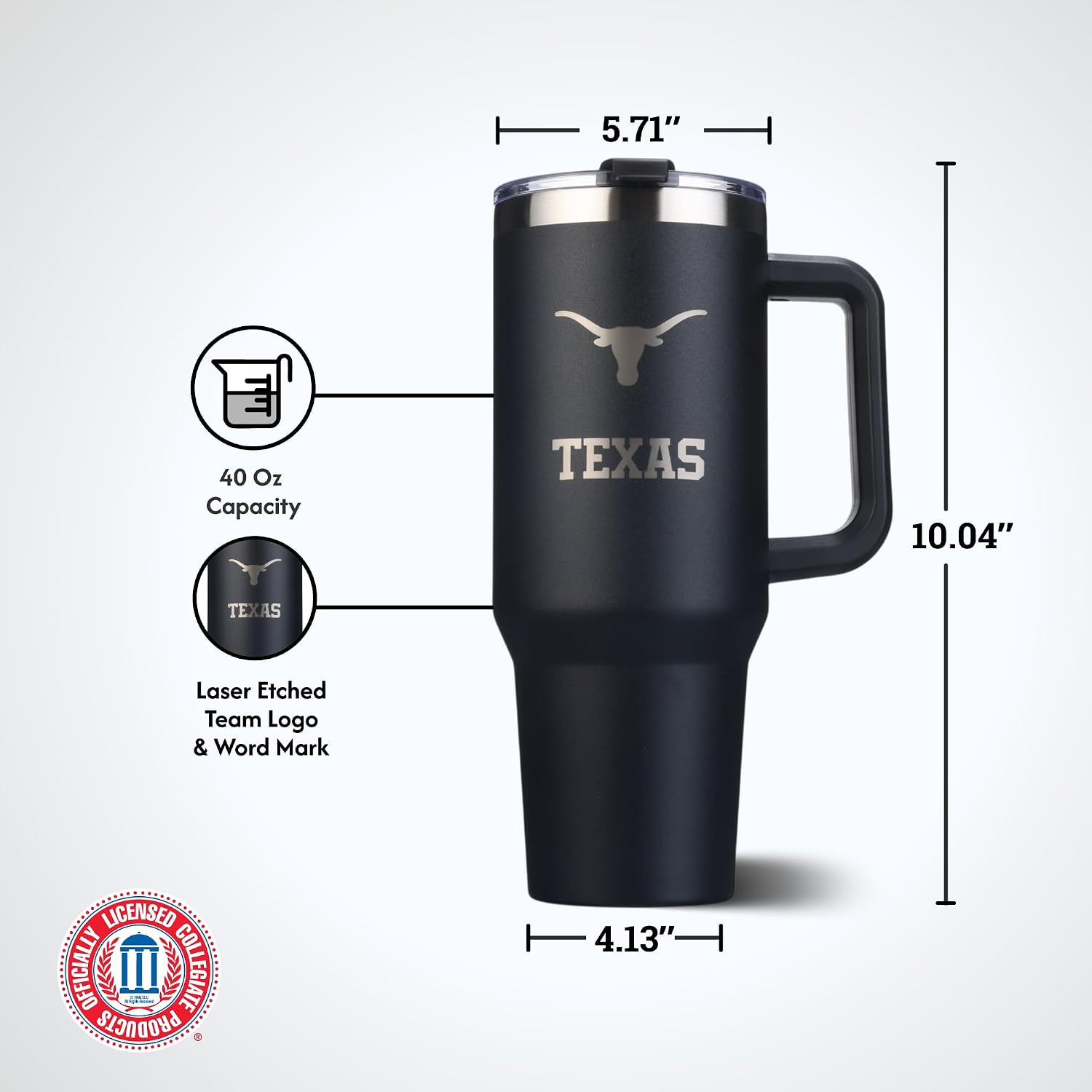 The Memory Company Officially Licensed NCAA 40oz Game Day Tumbler – Stainless Steel, Double-Wall Insulated Travel Mug with Handle, Straw & Laser-Engraved Team Logo