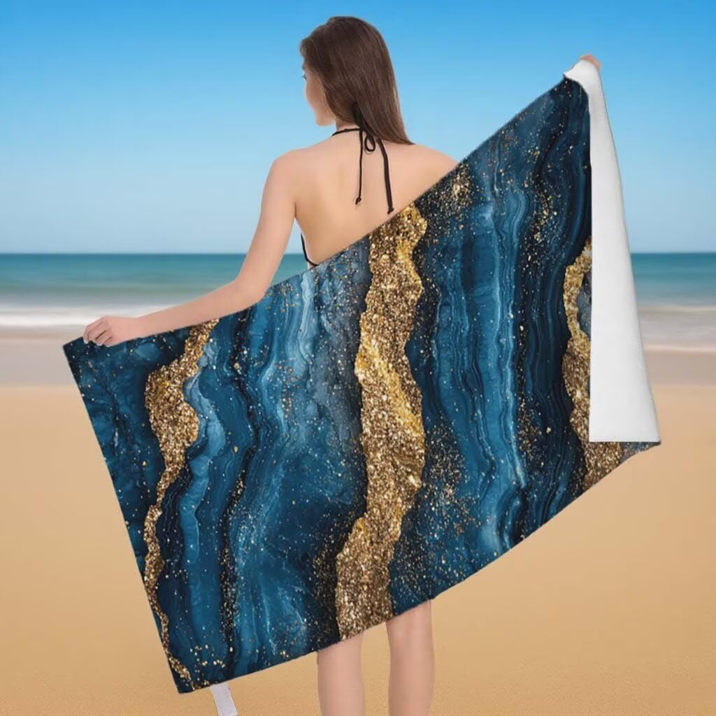 Toalla de Playa Grande 220x100cm/35x70cm, Juego de 2 Toalla Microfibra XXL de Antiarena, Toallas Playa Suave Ligera, Absorbente Secado Rápido, Beach Towel Viaje Yoga, Regalo Mujer Hombre (Mármol) G-34