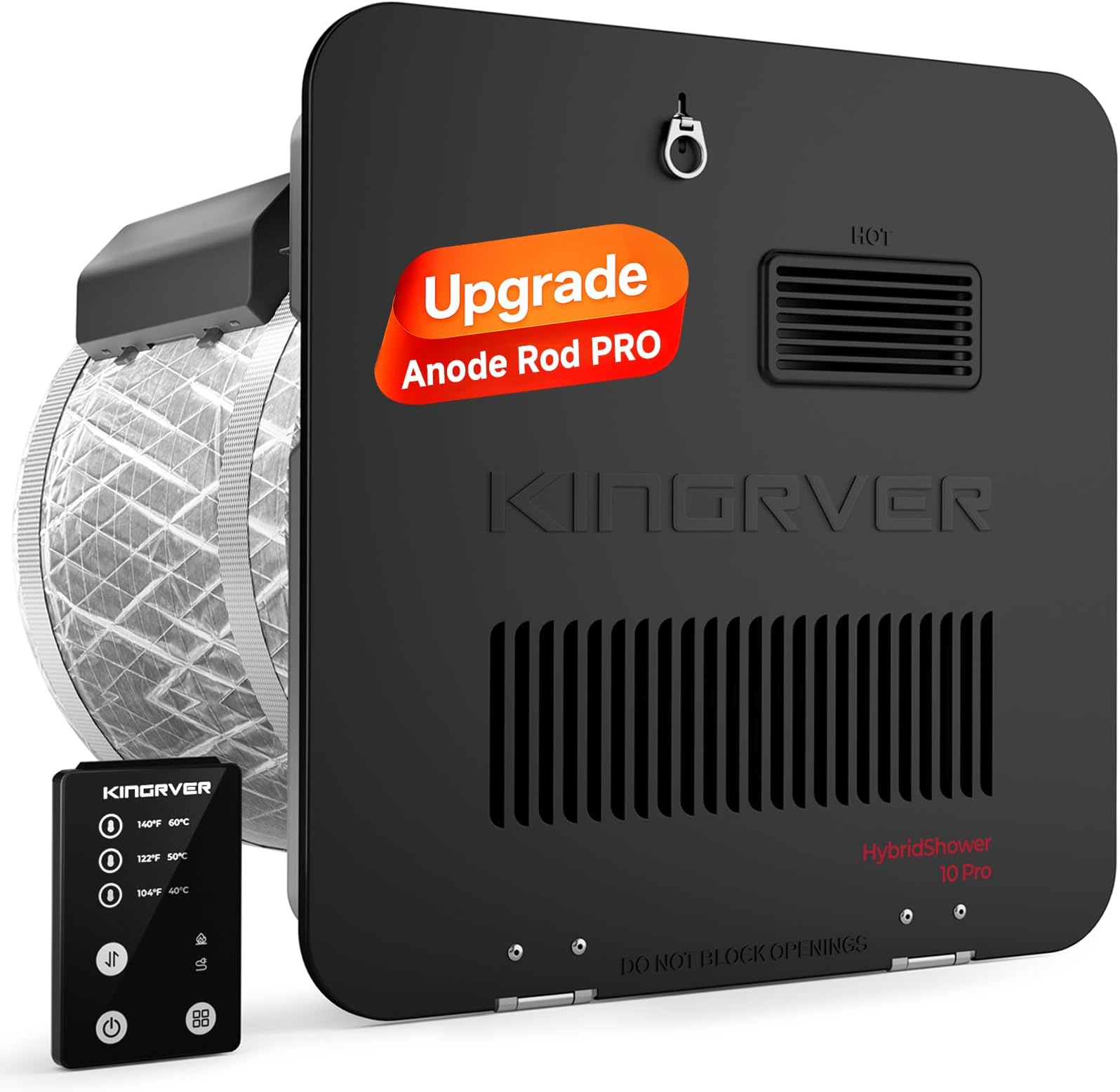 KINGRVER 10-Gallon RV Tank Water Heater — Gas, Electric & Hybrid Modes with Controller, Maintenance-Free Titanium Anode Rod, Porcelain-Lined Steel Tank, DSI Spark Ignition