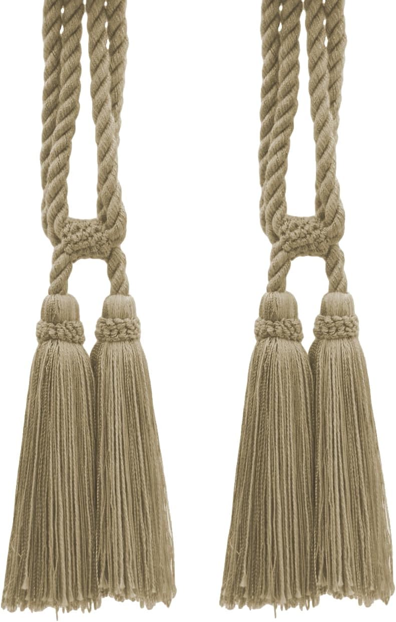 DÉCOPRO Traditional Cotton Double Tassel Curtain Tassel Tieback Tassel Length 5 1/2" (14cm) 27" Spread (68.5cm) (Style# TBC0552) Dark Olive Green #L50 (Dark Yellow Green) Set of 4