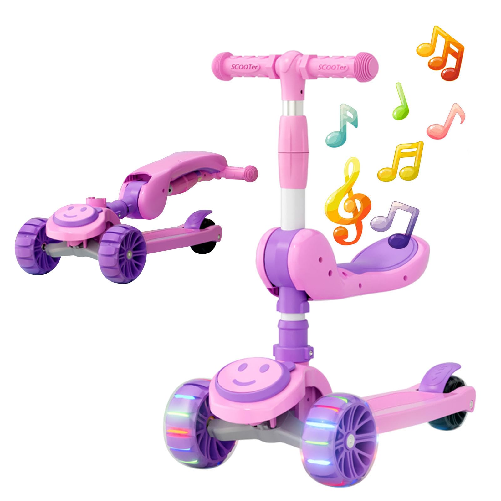 Beauenty 3-In-1 Kids Scooter, Multifunctional Foldable Three-Wheeler Scooter, Cute Astronaut Scooters for Toddler, Suitable for 1-3-6 Years Old Boys, Girls' Kick Scooter