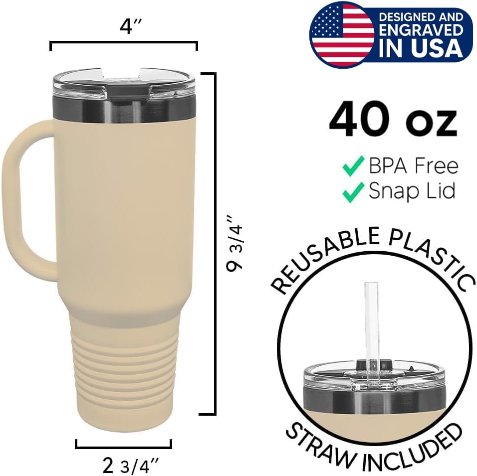 Personalized 40 oz Tumbler with Handle, Birth Flower Engraving – Fits Most Cup Holders, Dishwasher Safe, BPA-Free Lid & Straw – Powder-Coated Stainless Steel – Personalized Gift for Her
