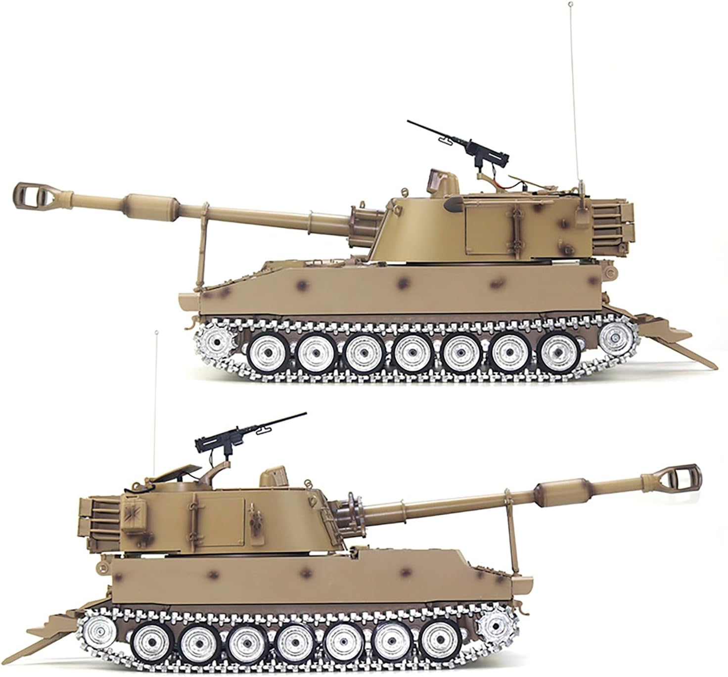 Large Remote Control M109A2 Self-propelled Howitzer RC Tank 1/16 War Military Vehicle Smoke Barrel Turning Cannon Lifting Shooting 50CM (Yellow Upgraded Metal Gearbox RC Tank)